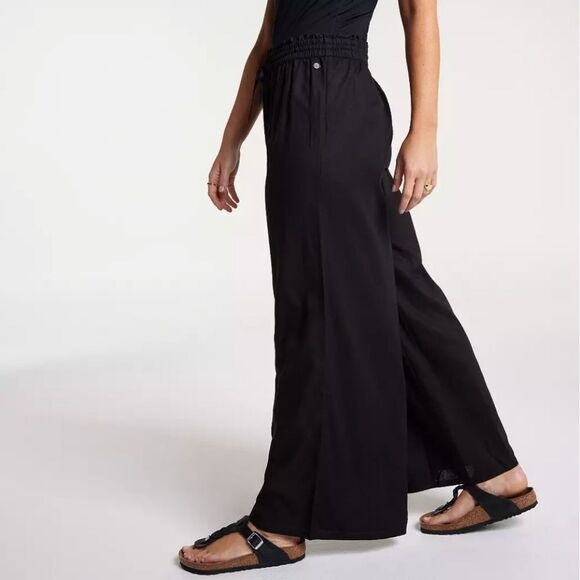 CALIA Women's High Waisted Cover Up Linen Pant Black Swim Wide Leg Size … - Picture 1 of 7